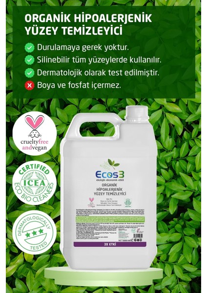 Hipoalerjenik Yüzey Temizleyici, Organik & Vegan Sertifikalı, Ekolojik, Evcil Hayvan Dostu, 5000ml
