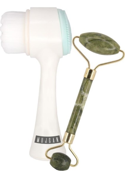 2'li Bakım Seti Yüz Temizleme Fırçası + Yeşim Taşı Masaj Aleti