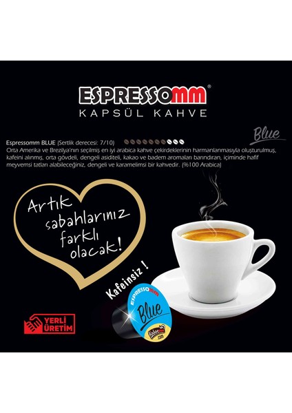 Blue Kapsül Kahve Kafeinsiz 20'li Nespresso Uyumlu