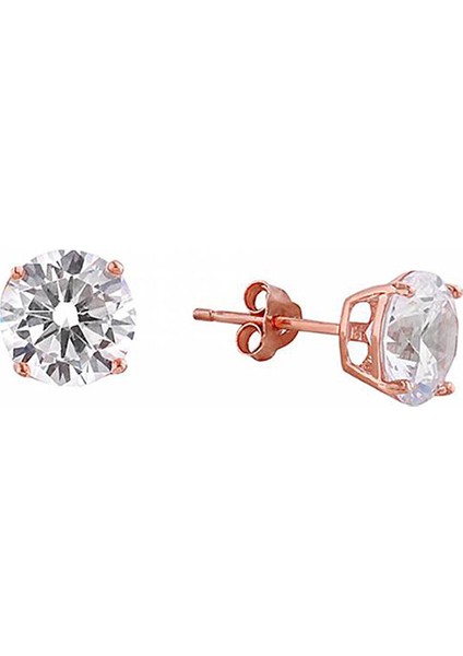 18 Ayar Rose Altın Kaplama Gümüş 8 mm Tektaş Küpe