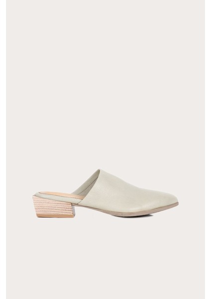 Haki Deri Kadın Düz Terlik