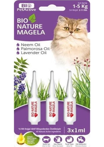 Bio PetActive Bio Nature Kedi Bit Pire Kene Parazit Tüy ve Deri Bakım Damlası 3x1 ml 1-5 kg