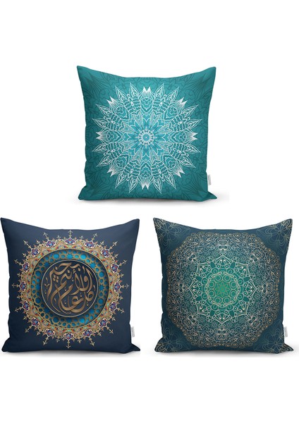 Damask Tasarımlı Modern Dijital Baskılı Dekoratif 3'lü Yastık Kırlent Kılıf Seti