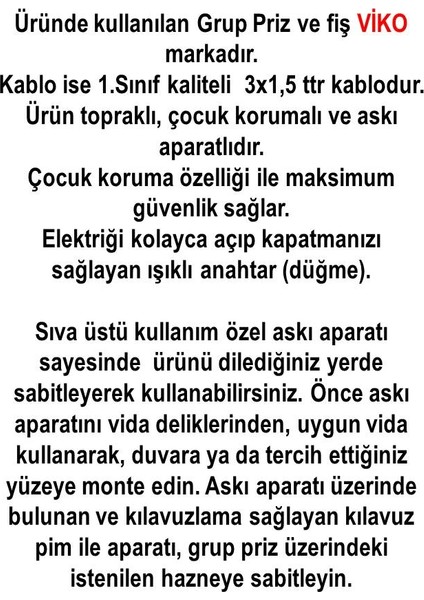 Ekonomik 3'lü Anahtarlı Grup Priz Topraklı Çocuk Korumalı 10 Metre Kablo