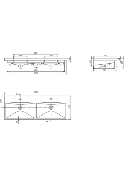 Seramik Cerastyle Elite 120 cm Etajerli Lavabo