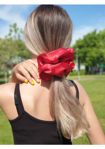 131O -  Dev Boy Oversize Scrunchie Saten Saç Lastiği