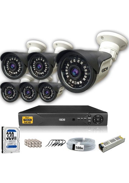 - 6 Kameralı Set - 5mp Sony Lensli Full Hd Gece Görüşlü Su Geçirmez Cepten Izle - Güvenlik Kamerası Sistemi
