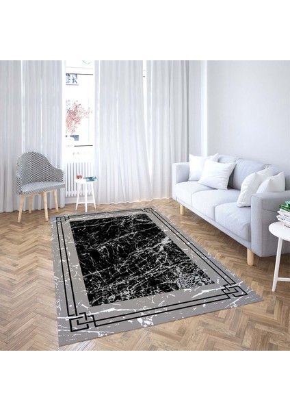 Mermer Desenli Çerçeveli Dijital Baskı Yıkanabilir Kaymaz Taban Salon Halı ve Yolluk(Pembe) fiyatları