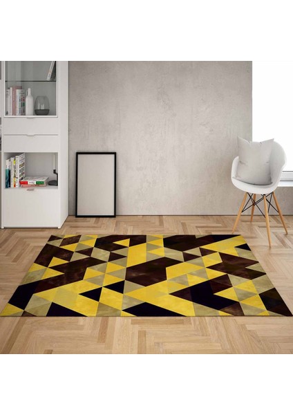 Geometrik Üçgen Desenli Dijital Baskı Yıkanabilir Kaymaz Taban Modern Salon Halı ve Yolluk(Khvegld)