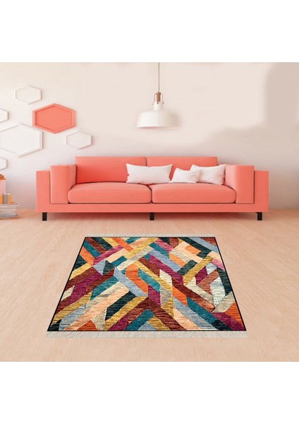 Geometrik Desenli Renk Geçişli Dijital Baskı Yıkanabilir Kaymaz Taban Modern Salon Halısı ve Yolluk