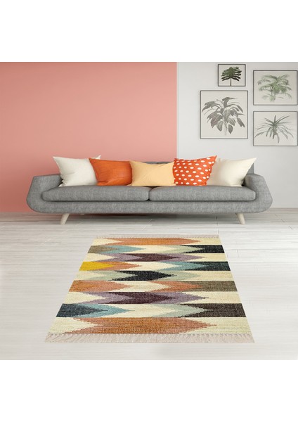 Geometrik Desenli Renk Geçişli Dijital Baskı Yıkanabilir Kaymaz Taban Modern Salon Halısı ve Yolluk