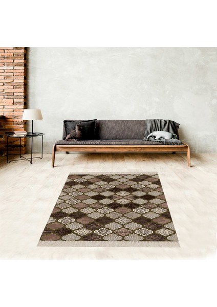 Geometrik Karo Desenli Dijital Baskı Yıkanabilir Kaymaz Taban Modern Salon Halısı ve Yolluk