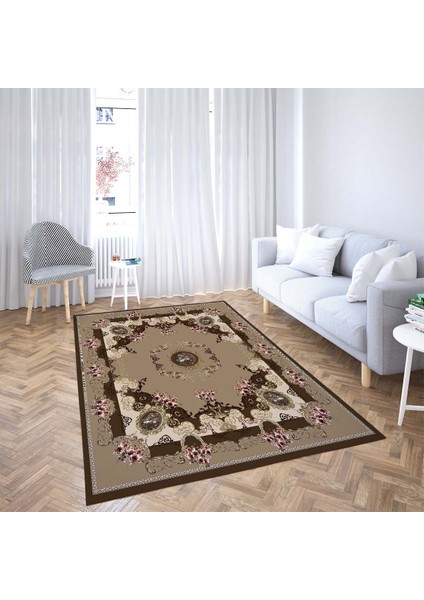 Osmanlı Motifler Çiçek Desenli Etnik Dijital Baskı Yıkanabilir Kaymaz Taban Salon Halısı
