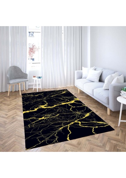 Mermer Desenli Gold Çizgili Dijital Baskılı Kaymaz Taban Salon Halısı ve Yolluk fiyatları