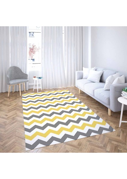 Geometrik Zigzag Desenli Dijital Baskılı Kaymaz Taban Modern Salon Halısı ve Yolluk