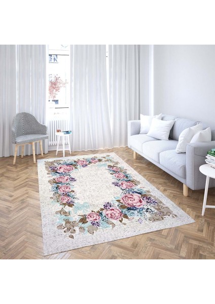 Gül Desenli Dijital Baskı Yıkanabilir Kaymaz Taban Vintage Salon Halısı ve Yolluk fiyatları