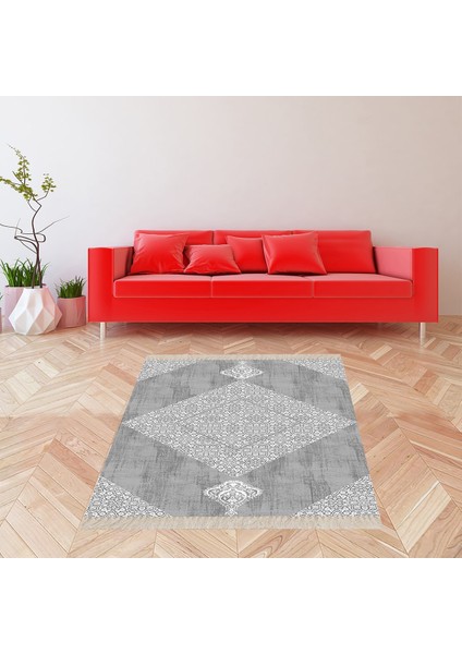 Geometrik Karo Desenli Dijital Baskı Yıkanabilir Kaymaz Taban Modern Salon Halısı ve Yolluk