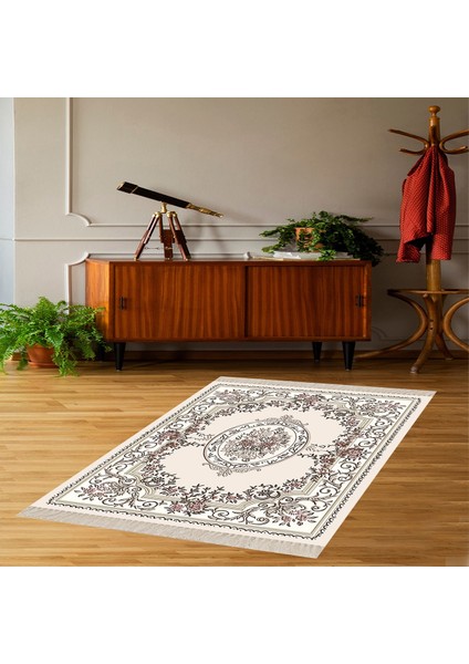 Gül Varak Desenli Dijital Baskı Yıkanabilir Kaymaz Taban Vintage Salon Halısı ve Yolluk