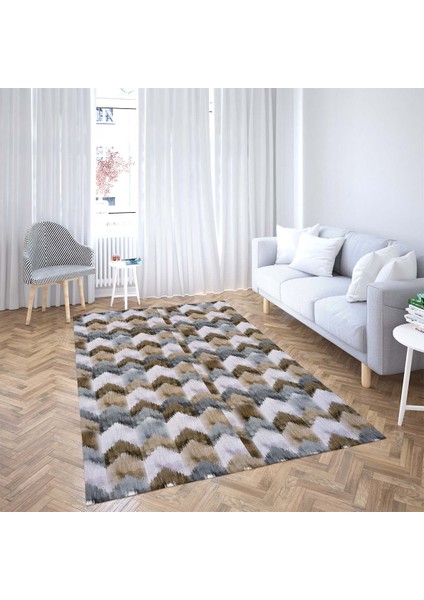 Batik Desenli Renk Geçişli Dijital Baskı Yıkanabilir Kaymaz Taban Salon Halısı ve Yolluk (Kahve)