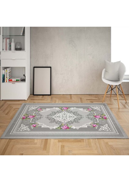 Gül Çiçek Desenli Çerçeveli Dijital Baskı Yıkanabilir Kaymaz Taban Vintage Salon Halısı ve Yolluk fiyatları