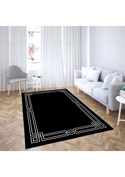 Geometrik Çerçeve Desenli Dijital Baskı Yıkanabilir Kaymaz Taban Düz Salon Halısı ve Yolluk
