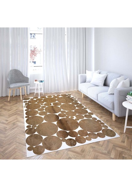 Çember Desenli Dijital Baskı Yıkanabilir Kaymaz Taban Modern Salon Halısı Yolluk