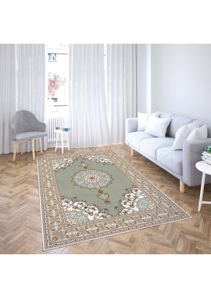Osmanlı Desenli Etnik Dijital Baskı Yıkanabilir Kaymaz Taban Salon Halısı ve Yolluk