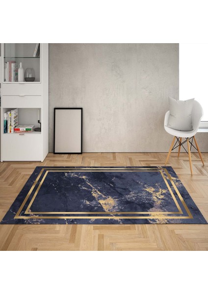 Gold Çerçeveli Dijital Baskı Yıkanabilir Kaymaz Taban Leke Tutmaz Modern Salon Halısı Yolluk