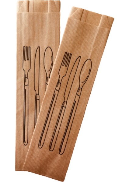 Çatal Kaşıklık Baskılı Kese Kağıdı -Çizgili Şamua Kraft 7 x 28 cm 10 kg 3400'LÜ