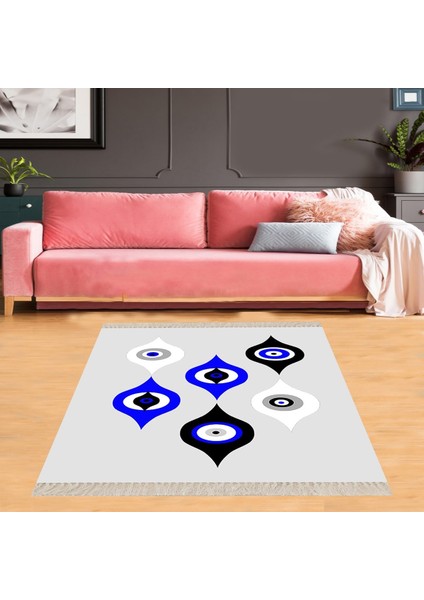 Nazar Boncuğu Göz Desenli Dijital Baskı Yıkanabilir Kaymaz Taban Modern Salon Halısı ve Yolluk