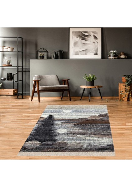 Doğa Çam Desenli Dijital Baskılı Kaymaz Taban Leke Tutmaz Modern Salon Halısı ve Yolluk