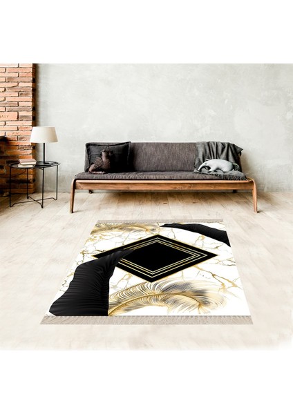 Kuş Tüyü Mermer Desenli Etnik Dijital Baskı Yıkanabilir Kaymaz Taban Modern Salon Halı ve Yolluk