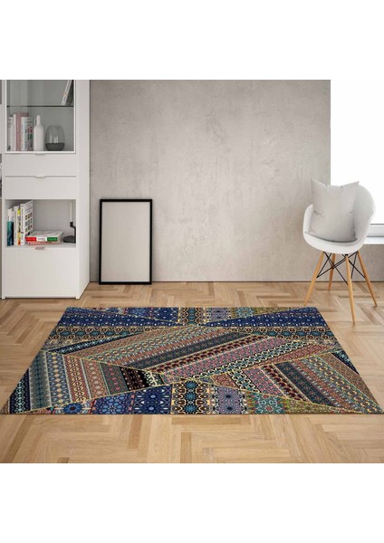 Kilim Desenli Etnik Dijital Baskı Yıkanabilir Kaymaz Taban Leke Tutmaz Salon Halı ve Yolluk