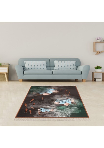 Balık Çiçek Desenli Renkli Dijital Baskılı Kaymaz Taban Modern Salon Halısı ve Yolluk