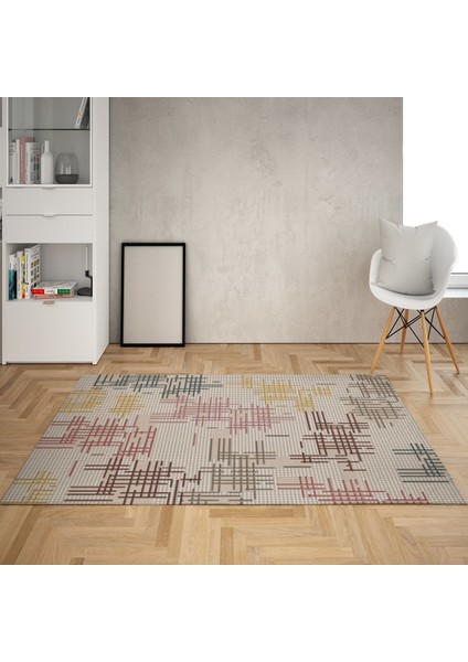 Geometrik Çizgili Dijital Baskı Yıkanabilir Kaymaz Taban Modern Salon Halısı ve Yolluk (Kahve)