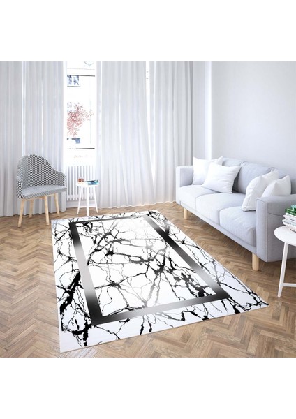 Mermer Desenli Gri Geçişli Yıkanabilir Kaymaz Taban Leke Tutmaz Modern Salon Halısı ve Yollu (Beyaz) fiyatları