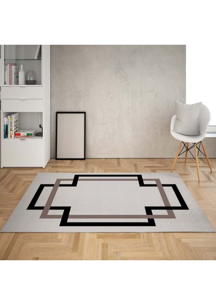 Geometrik Çerçeveli Dijital Baskı Yıkanabilir Kaymaz Taban Klasik Salon Halısı ve Yolluk