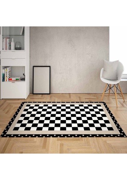 Dama Desenli Dijital Baskılı Kaymaz Yıkanabilir Modern Salon Halısı ve Yolluk