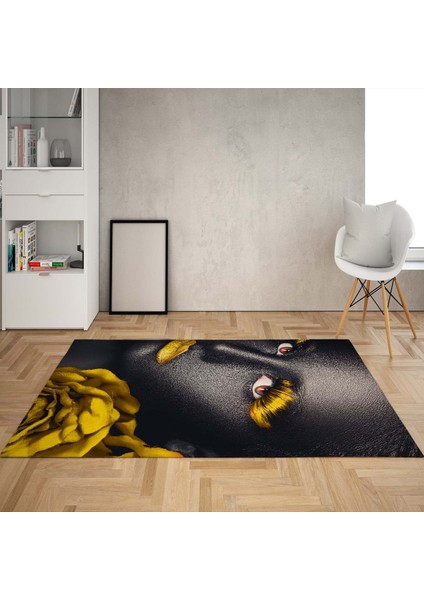 Afrika Desenli Afrikalı Kadın Halı Dijital Baskı Yıkanabilir Modern Salon Halı ve Yolluk(Sarı)