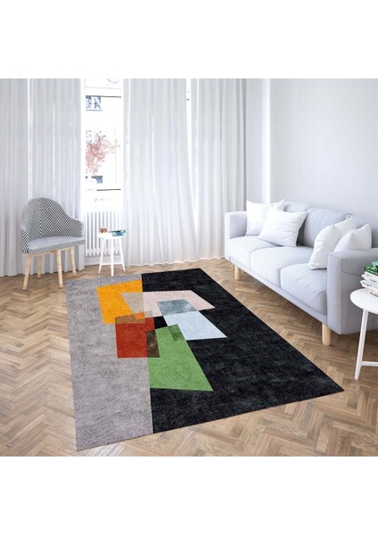 Geometrik Blok Desenli Dijital Baskı Yıkanabilir Kaymaz Taban Klasik Salon Halısı ve Yolluk fiyatları