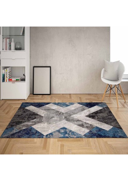 Geometrik Blok Desenli Dijital Baskı Yıkanabilir Kaymaz Taban Klasik Salon Halısı ve Yolluk