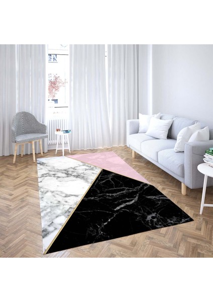 Geometrik Parça Desenli Dijital Baskı Yıkanabilir Kaymaz Taban Modern Salon Halısı ve Yolluk(Pembe) fiyatları