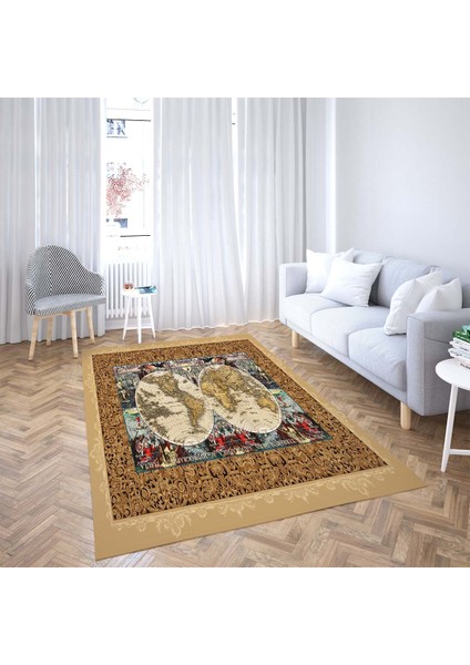 Dünya Desenli Dijital Baskı Yıkanabilir Kaymaz Taban Modern Salon Halısı ve Yolluk