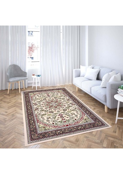 Çiçek Desenli Etnik Dijital Baskı Yıkanabilir Kaymaz Taban Leke Tutmaz Salon Halı ve Yolluk