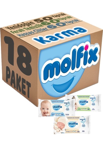Islak Havlu Mendil Izotonik Karma 18'li Set (Yeni Doğan-Hassas Cilt-Ferah Temizlik)