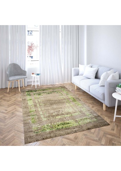 Yeşil Çerçeve Desenli Dijital Baskılı Kaymaz Taban Leke Tutmaz Düz Salon Halısı ve Yolluk fiyatları