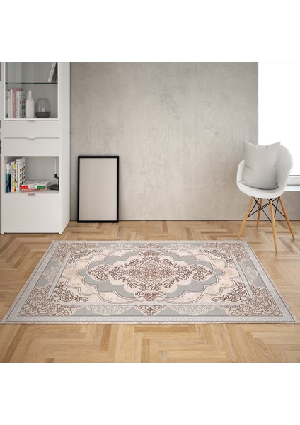 Osmanlı Motifler Desenli Etnik Dijital Baskı Yıkanabilir Kaymaz Taban Eskitme Salon Halısı