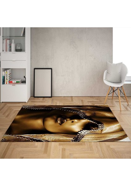 Afrika Desenli Afrikalı Kadın Halı Dijital Baskı Yıkanabilir Modern Salon Halı ve Yolluk(Gold)