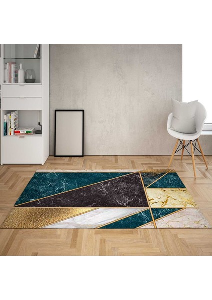 Geometrik Blok Mermer Desenli Dijital Baskı Yıkanabilir Kaymaz Taban Modern Salon Halı ve Yolluk