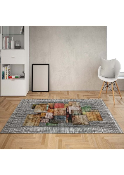 Geometrik Renk Blok Desenli Dijital Baskı Yıkanabilir Kaymaz Taban Modern Salon Halısı ve Yolluk